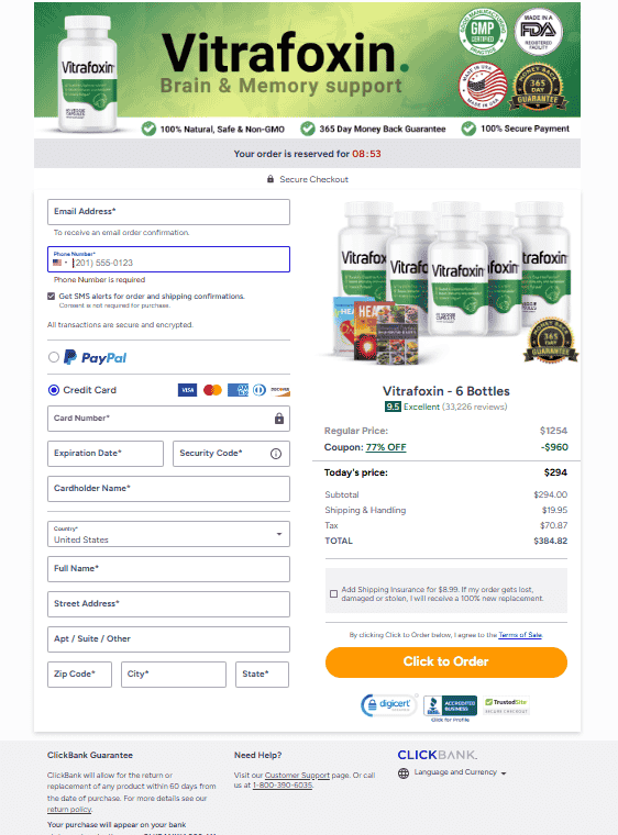 Vitrafoxin Checkout Page